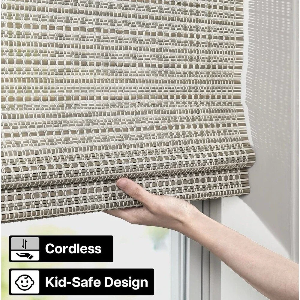 LazBlinds Cordless Bamboo Roman Shades for Windows, 25.5x64, Greystone